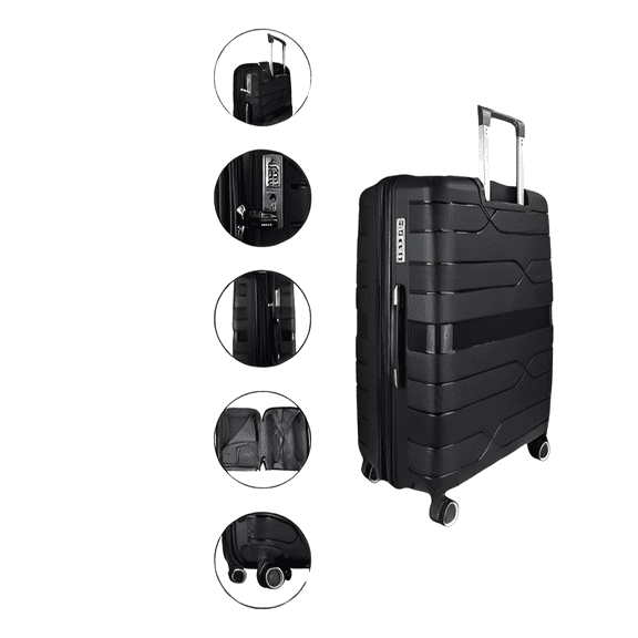 TRAVLR 100% PP Break Resistant Lightweight Expandable 20" Carry-on Cabin Luggage Trolley, Black