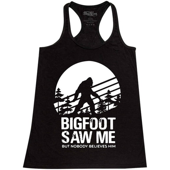 Shop4Ever Women's Bigfoot Saw Me But Nobody Believes Him Racerback Tank Top Large Black