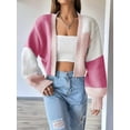 thumbnail image 5 of Women'S Color Block Open Front Long Sleeve Ribbed Knit Cropped Cardigan Sweaters Pink S, 5 of 8