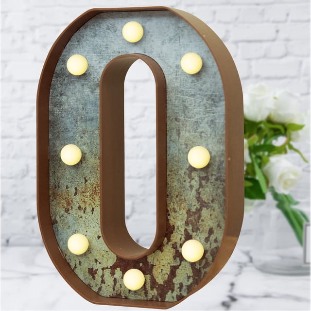 Carpa LED para marquesina, letra O, elnsivo, metal oxidado, vintage