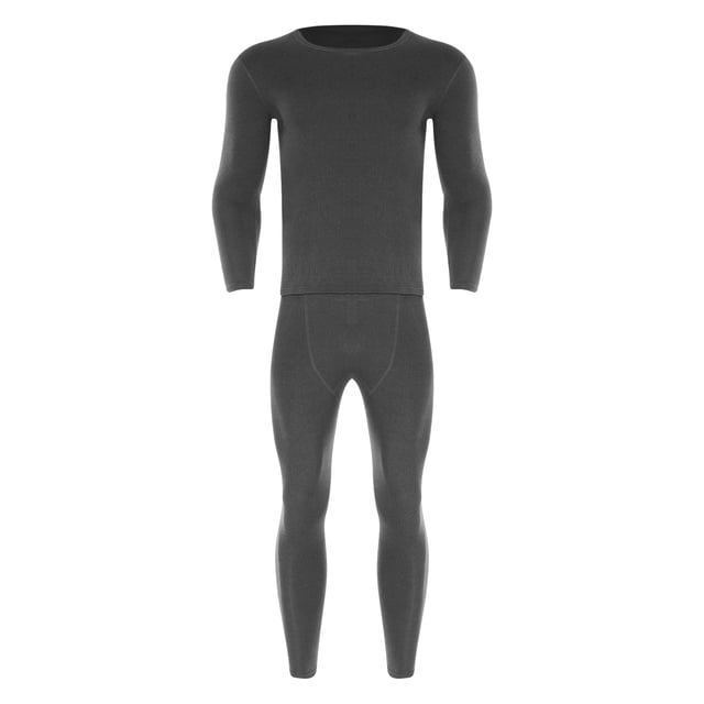 Moggemol Ensemble Thermique d'Hiver pour Homme, Couche de Base Douce avec Encolure Ronde pour la Randonnée en Plein Air Gris Foncé 3TG