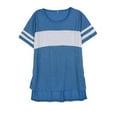 thumbnail image 2 of Women's Solid Color Round Neck Short-sleeved Splicing Shutdown T-shirt Top, 2 of 7