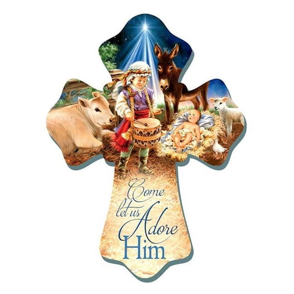 Glow Decor Wall Cross-Little Drummer Boy/Come Let Us Adore Him (6" x 8") A1075