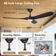 thumbnail image 4 of 60 inch Modern Black Large Airflow Ceiling Fan with LED Light, 3 Wood Blades, Indoor Outdoor, 4 of 8