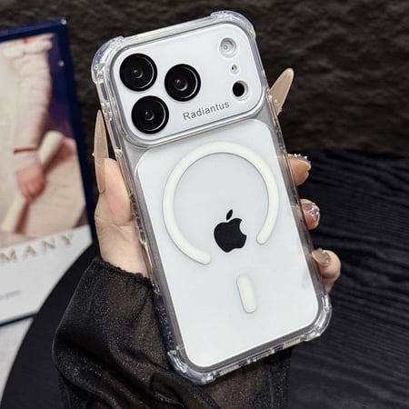 Magnetic Case For iPhone 11 Pro Compatible with MagSafe [Upgraded Strong Magnets] [Built-in Camera Lens Protection] Clear Shockproof Slim Crystal Clear Anti-Yellowing Back Bumper,Silver