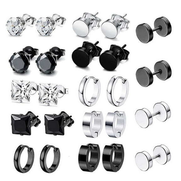 Necvior 12 Pairs/Set Stainless Steel Punk Earrings Hip Hop Rock Ear Studs Drop Dangle Pendant Unisex Women Men Jewelry Gifts