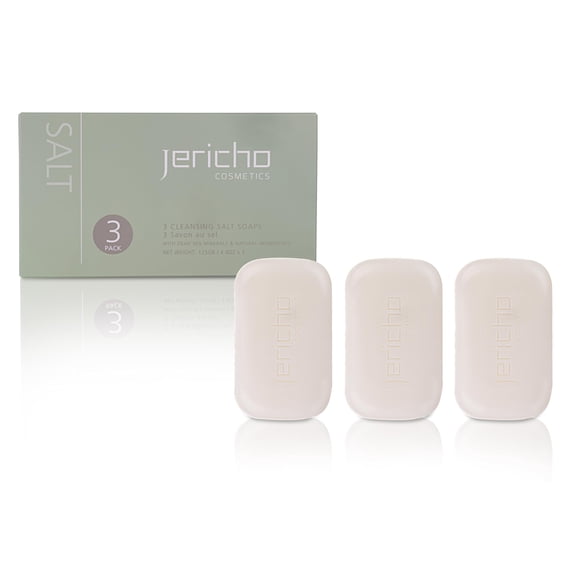 Jericho Cosmetics Barra de jabón natural con minerales del Mar Muerto - Infusión con hamamelis y aceite de oliva - Limpieza suave y nutritiva de la piel para rostro y cuerpo - Paquete de 3 - Barras