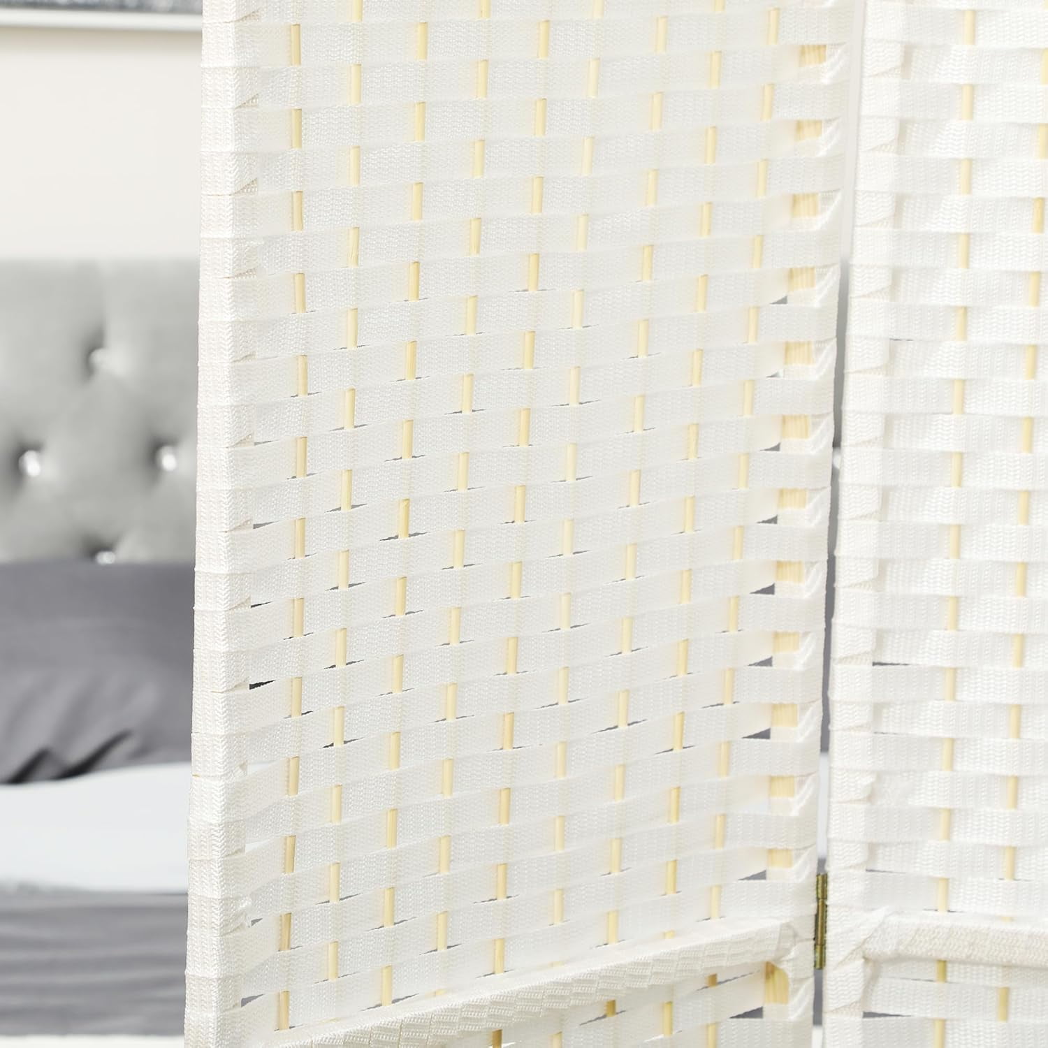 MONGJI Room Divider, 4 Panel Folding Privacy Screen, 5.6' Tall Freestanding Wall Partition for Home Office, Bedroom, White