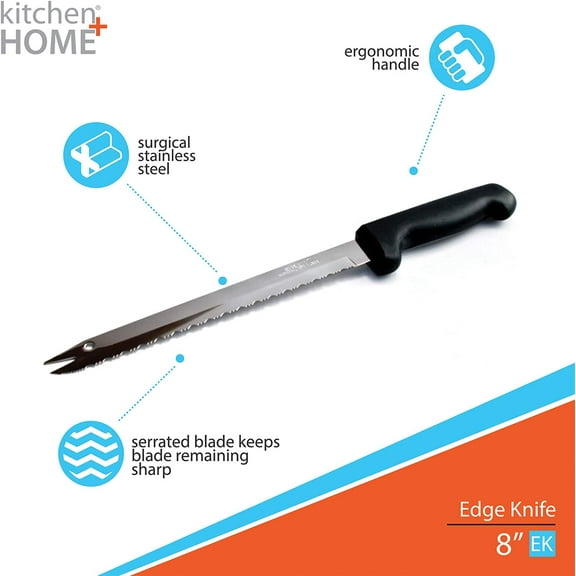 Kitchen   Home Carving Bread Knife – 8” Sharp Stainless Steel Serrated All Purpose Kitchen Knife