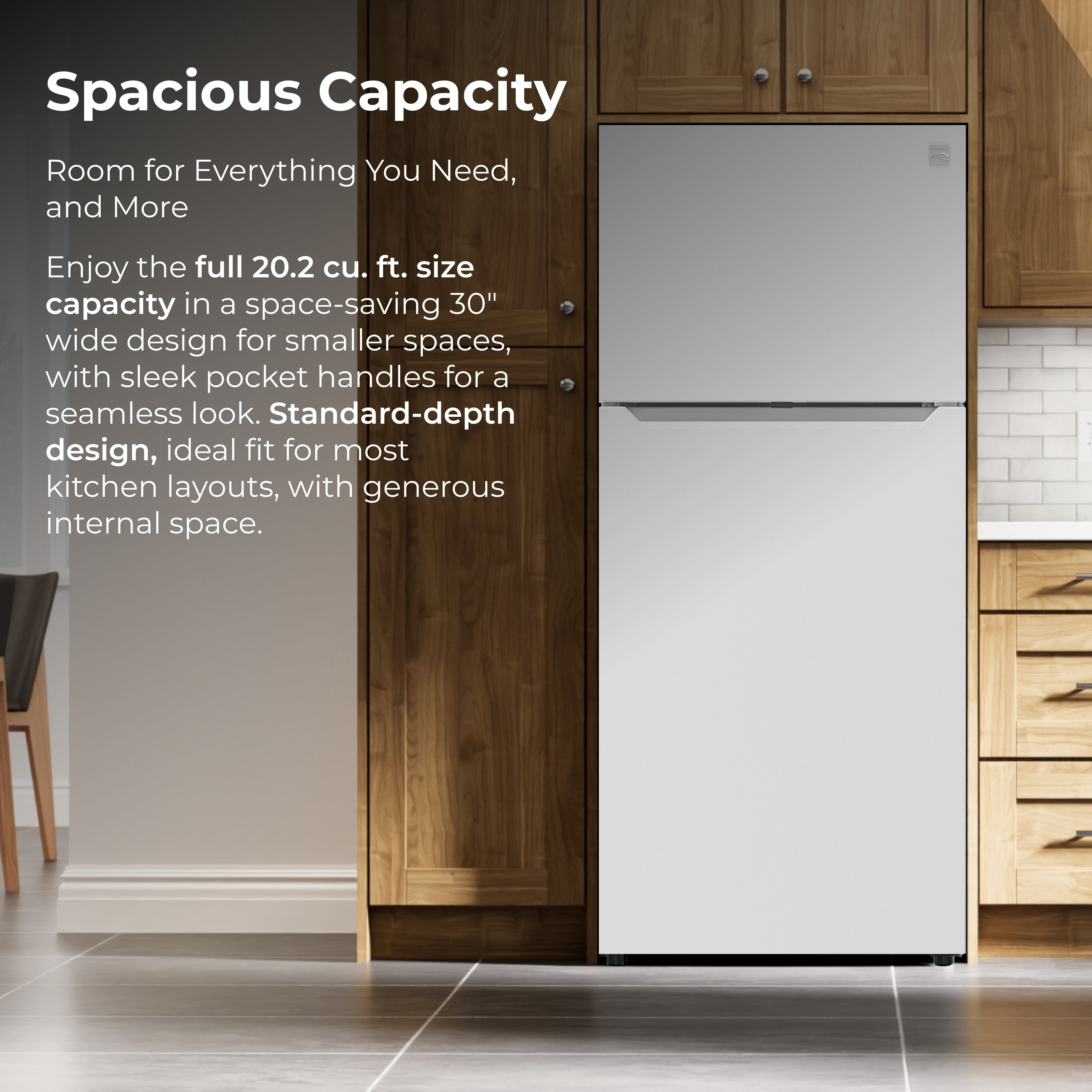 Kenmore 20.2 cu. ft. Top Freezer Refrigerator, Adjustable Glass Shelves, White
