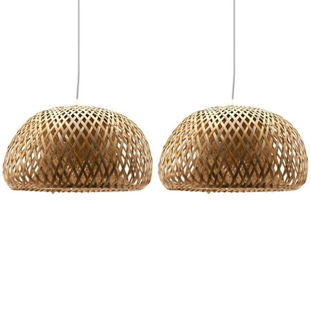 

2X Modern Bamboo Work Hand Knitted Bamboo Weaving Chandelier Restaurant Handmade