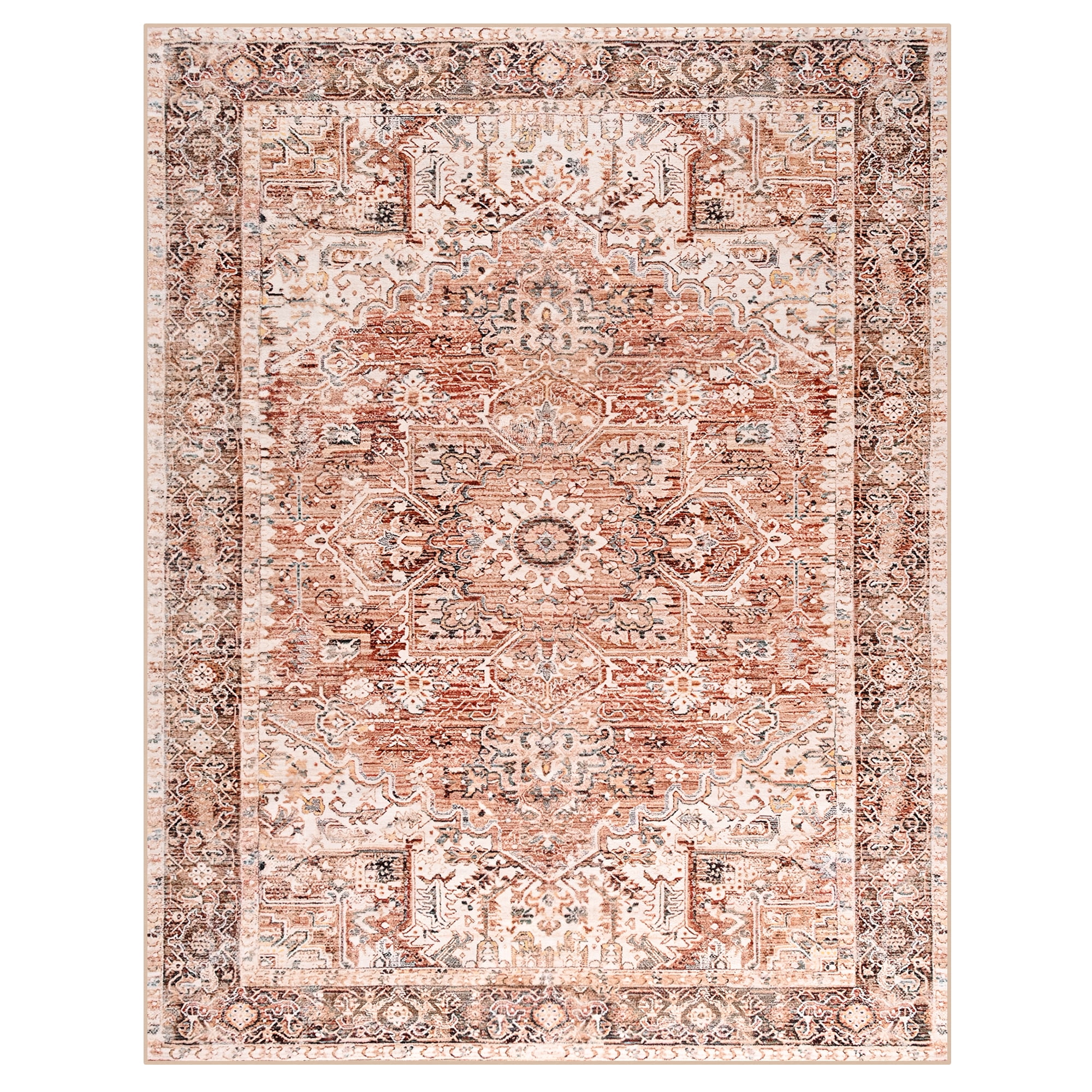 Lochas Vintage Accent Rugs Distressed Print Area Rug Low Pile Carpet for Living Room Bedroom Home Decor,Beige,6'x9'