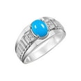 thumbnail image 3 of RYLOS Men's Rings 14K White Gold Ring Classic Designer Style 8X6MM Oval Gemstone & Diamond Ring Turquoise Birthstone Rings For Men Size 11, 3 of 7