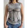thumbnail image 2 of Pudcoco Débardeurs de Mode d'Été pour Femmes Col Rond Sans Manches, Gilet Ajusté Imprimé 3D, 2 of 9