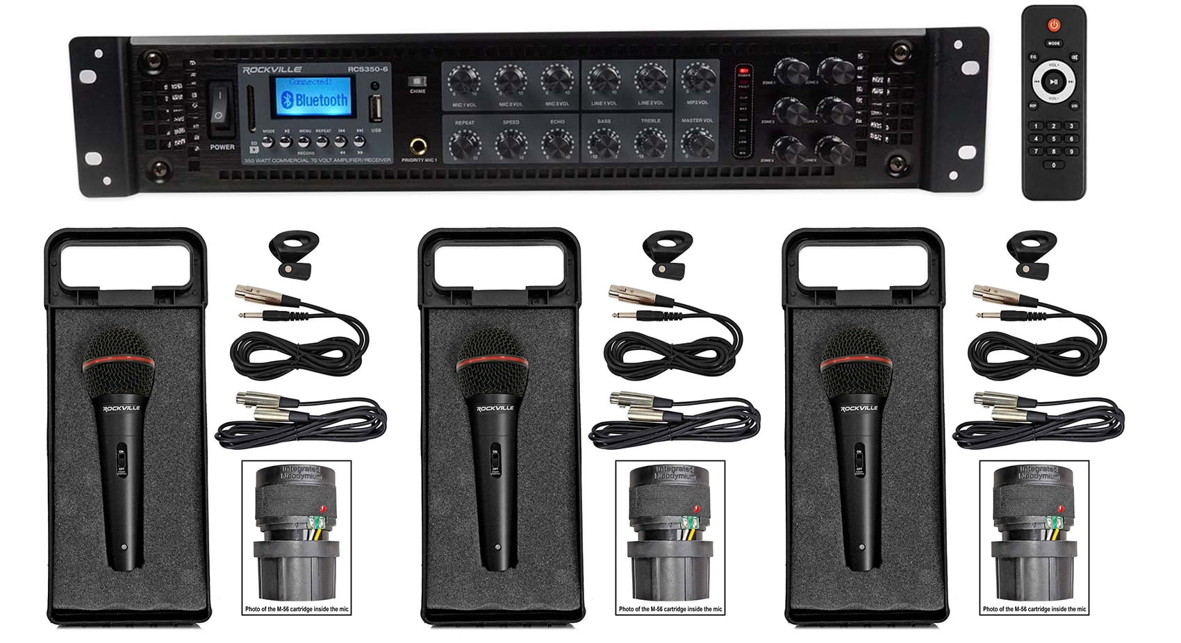 Rockville RCS3506 350w 6 Zone 70v Commercial Amplifier/Bluetooth