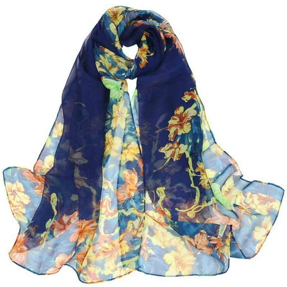 GZWYHT Silk Scarf,Scarves for Women Lightweight Women New Scarf Flower Pattern Scarf Square Scarf Long And Light Silky Scarf Neck Scarf,Clearance,Womens Scarves Navy