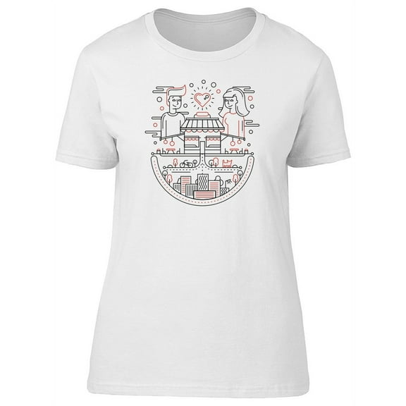 Cute Man & Lady In Love Doodle Tee Women's -Image by Shutterstock
