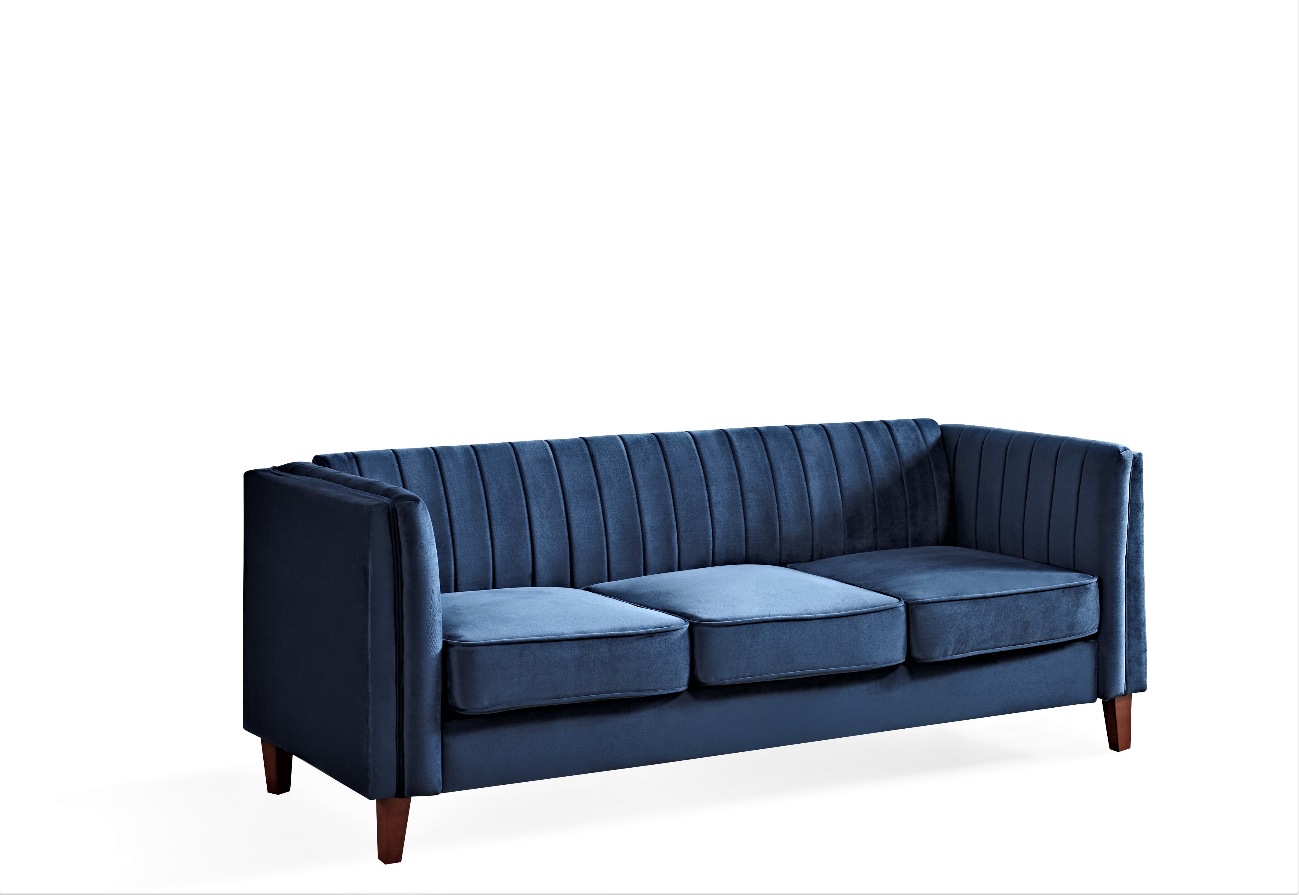 Uspridefurniture Plainfield Line Tufted Square Design velvet Sofa -Blue