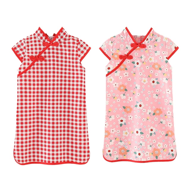 Vestido Qipao Cheongsam para niñas, Vestido Floral y a Cuadros de Verano para niñas pequeñas, Vestido Informal para niñas pequeñas, 100 cm