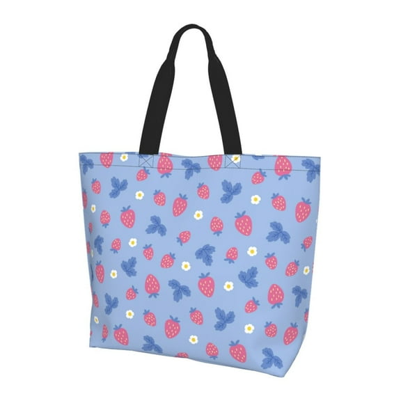 Yiaed Strawberry And Flowers Print Handbag for Women Tote Purse Shoulder Bag Large Fashion Hobo Purse Handbag Shopping Tote