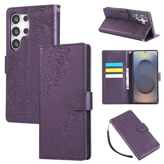 Allytechgroup Wallet Flip Case for Samsung Galaxy S26 Ultra with Lanyard, Built-in Credit Card Slot RFID Blocking PU Leather Stand Case Shockproof Full Body Cover for Women Girls, Darkpurple