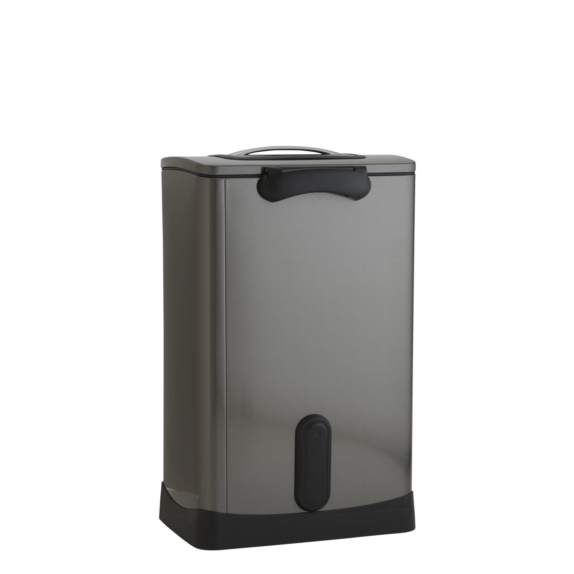 Household Essentials Trash Compactor Trash Can, 50 Liter / 13 Gallon, Manual Compactor with Foot Pedal, Black Stainless Steel, Excellent for Large Kitchens