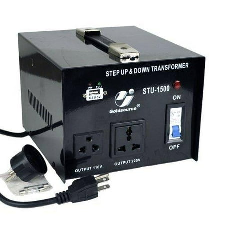 Low Voltage Compact Electronic Transformer - Goldsource® STU-1500 Step Up & Down Voltage Converter Transformer with 5V USB Output - AC 110/220 V - 1500 Watt