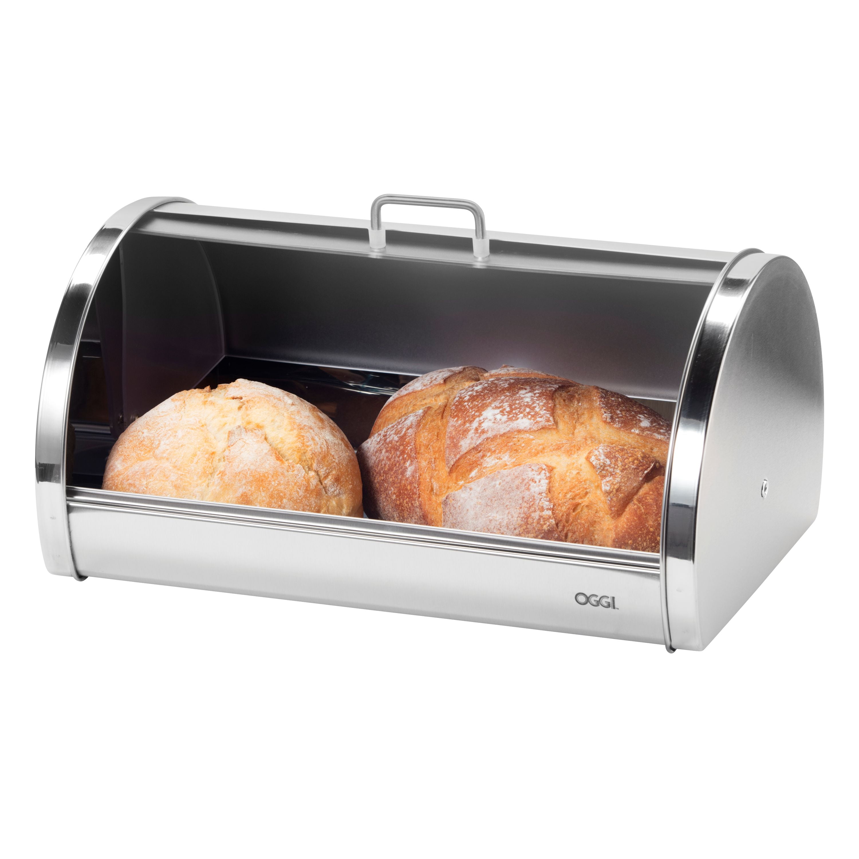 Oggi Stainless Steel Roll Top Bread Box with Vented Back