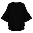 thumbnail image 4 of XPMWRP Womens Cotton Linen T Shirts Loose Fit Tunic Tops Dressy Casual 3/4 Bell Sleeve Blouses Work Tunic Shirts Black S, 4 of 6