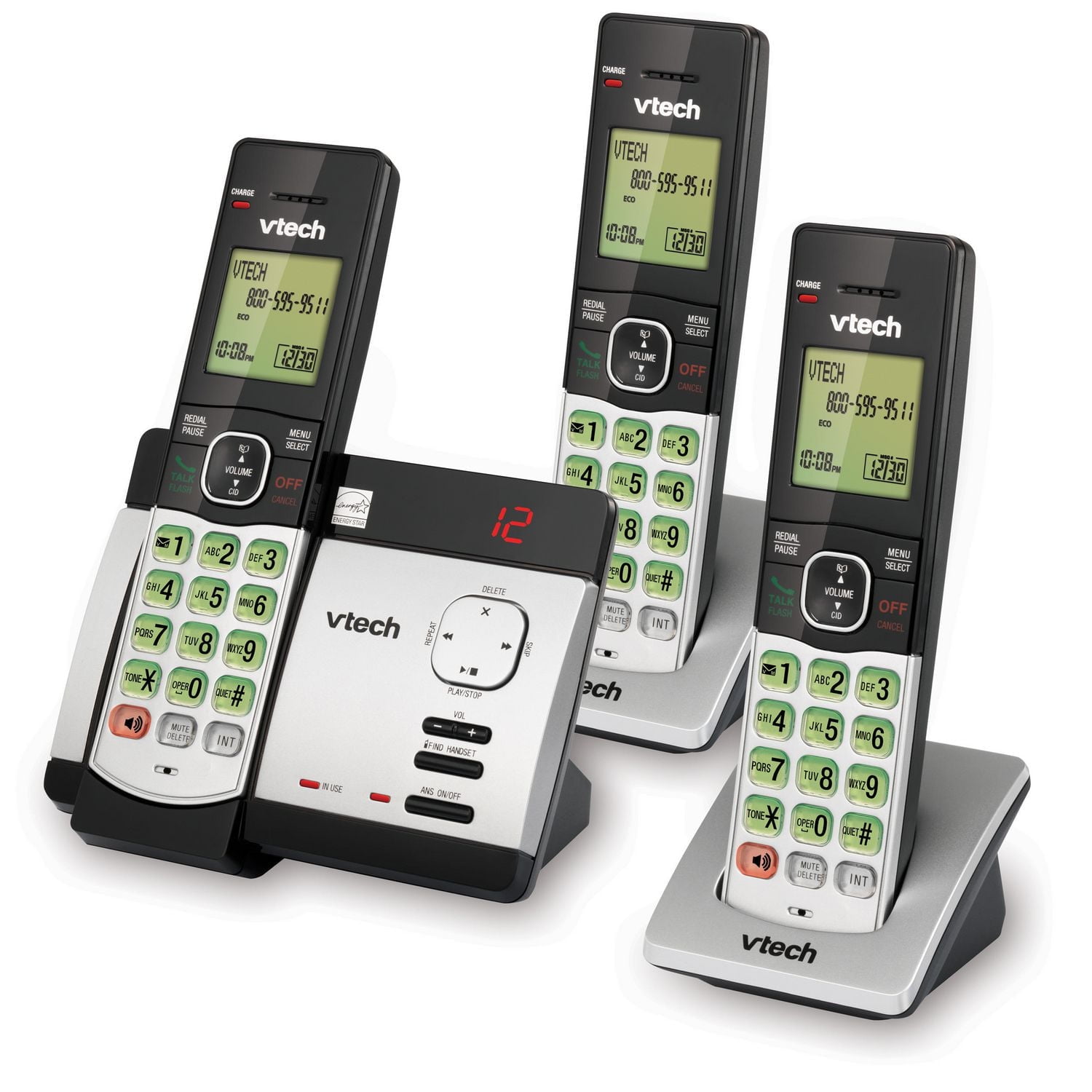 VTech CS5129-3 DECT 6.0 Expandable Cordless Phone System with 3 Handsets