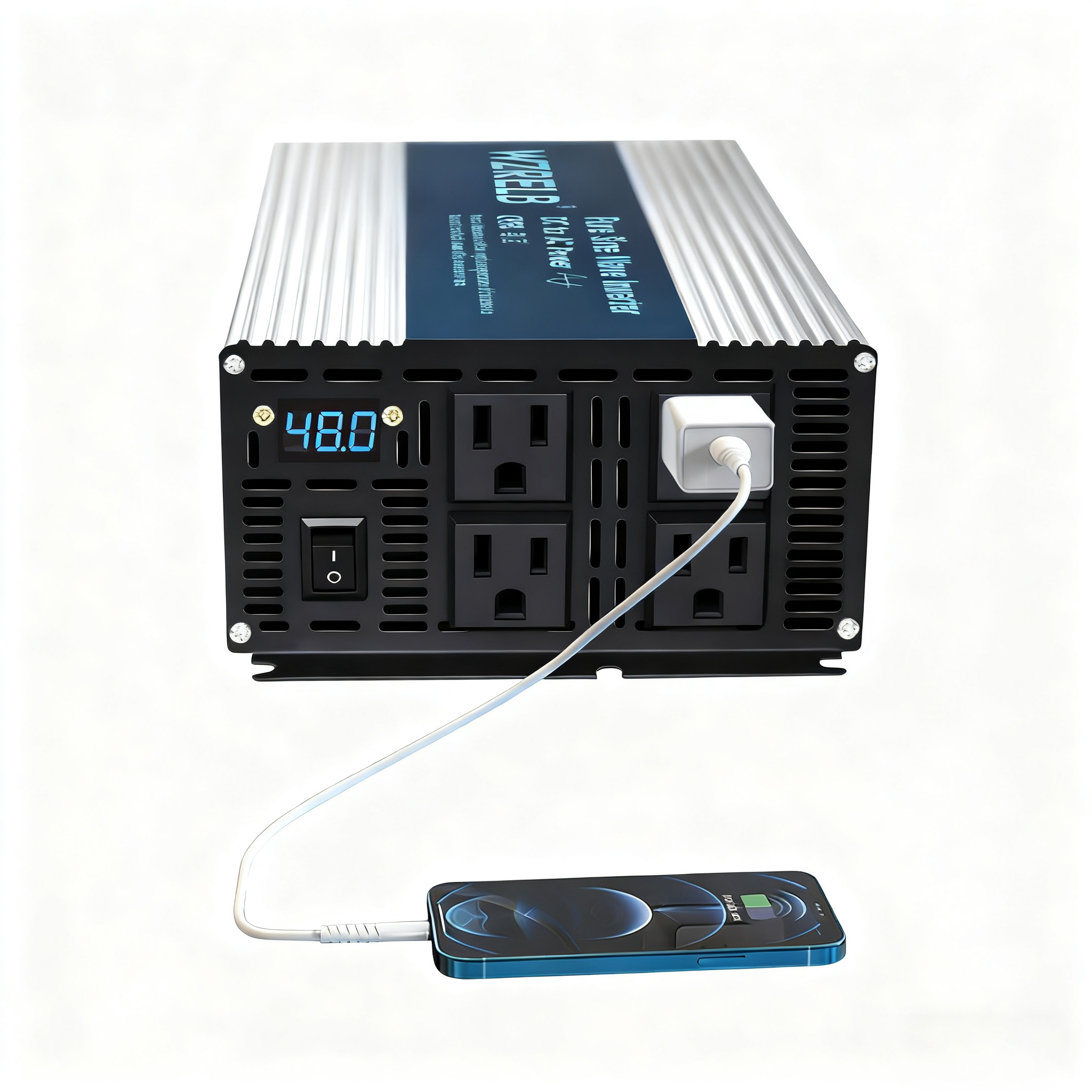 WZRELB 1500W Pure Sine Wave Inverter 48V DC to 110V 120V AC Power Converter with LED Display, Off-Grid Portable Power Inverter with 4 AC Outlets for Home, RV, Truck, Camping