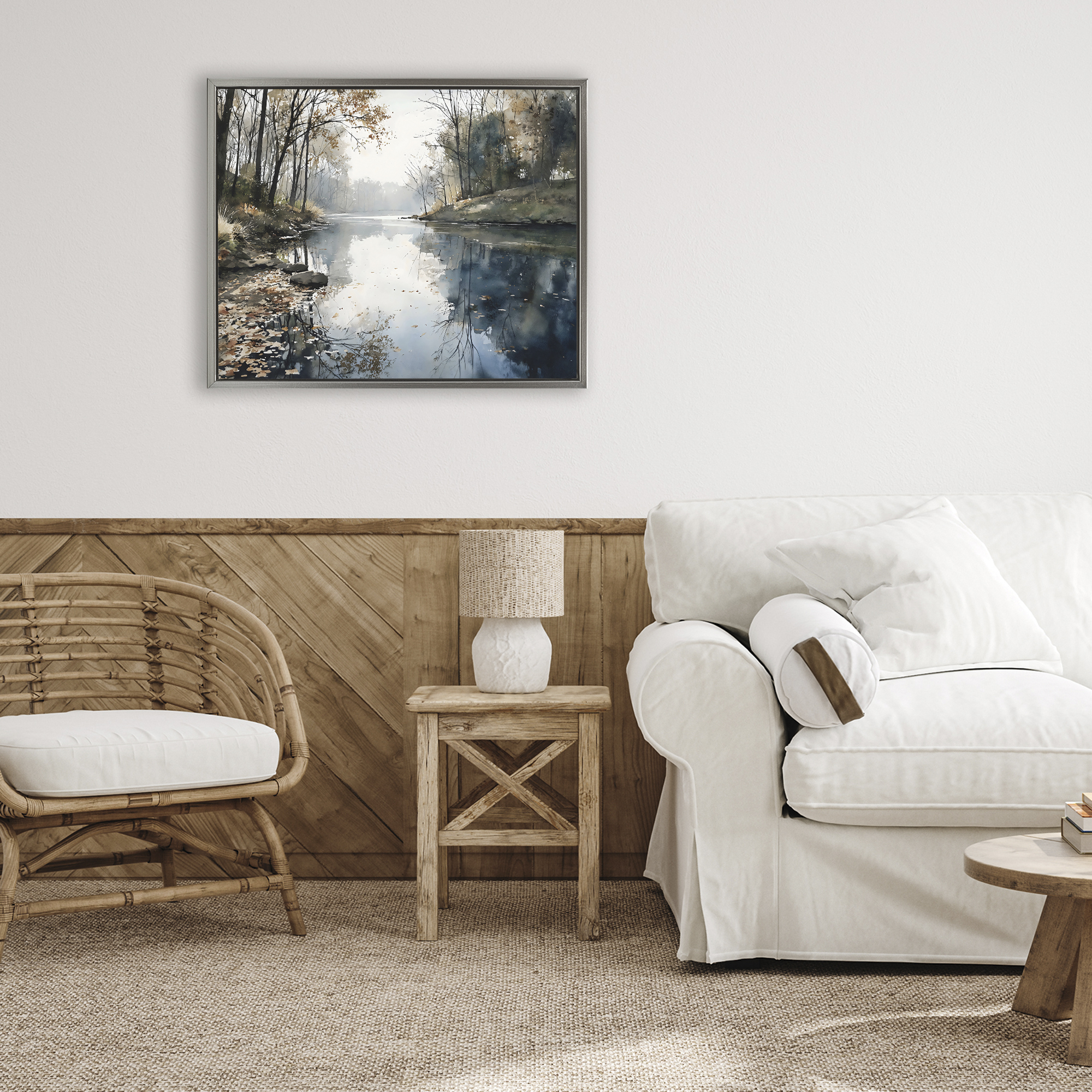 Stupell Industries Fall Lake Reflection Gray Framed Floater Canvas Wall Art, design by Franklyn Gregory