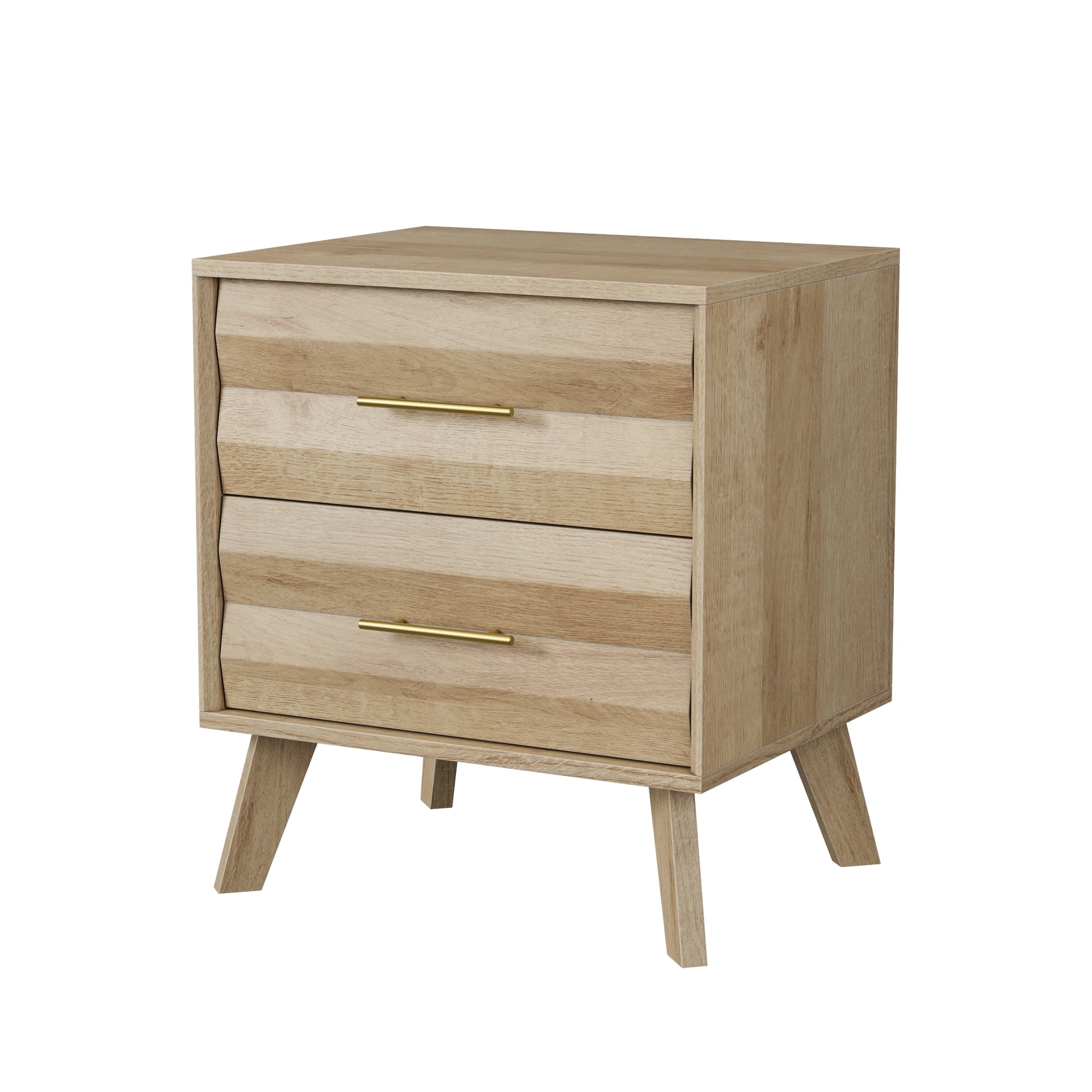 Leumius Nightstand with 2 Drawer, Modern Bedroom Bedside Storage Cabinet, Bedside Table with Metal Handles for Living Room and Bedroom Oak