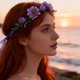 thumbnail image 5 of Corona de flores de Pascua | Accesorio para el cabello con rosas artificiales y hojas verdes | Cinta ajustable | Ideal para fiestas, bodas, festividades, fotografía y uso diario | Rosa vibrante,, 5 of 6
