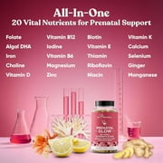 Glow Prenatal Vitamins for Women – 20-in-1 Vital Nutrients for Healthy Pregnancy and Fetal Development – Folic Acid & Vegan DHA For Babys Growth & Comfortable Pregnancy – 60 Nourishing Capsules