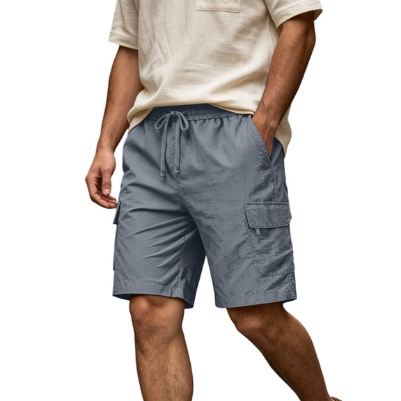 HappyYEE Men’s Elastic Waist Cargo Shorts, Loose Bermuda Shorts with Multi Pockets, Casual Outdoor Sports Bottoms XL