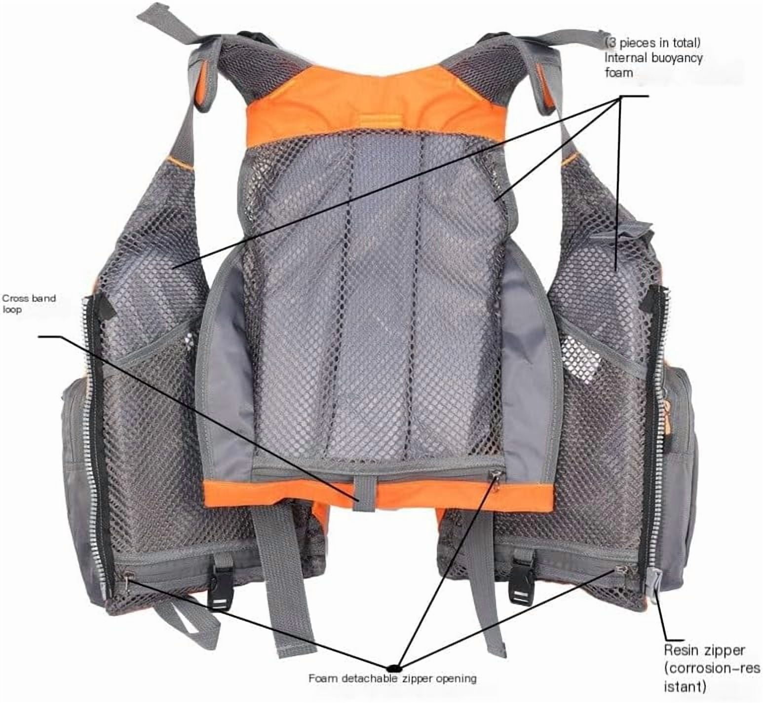 Fly Fishing Vest - Fishing Safety Life Jacket for Swimming, Sailing, Boating, Kayak - Floating Multifunction Breathable Backpack for Men and Women - Adjustable, Green/Orange/Army Green
