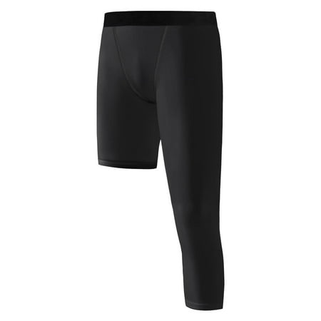 1/2 Pack Boys Compression Pants One Leg 3/4 Legging for Basketball Running Capri Tights Sports Athletic Base Layer 6-14 Years