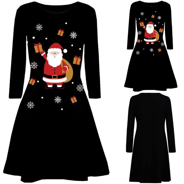 Costume de Bal de Fin d'Année à Manches Longues Imprimé de Noël pour Femmes
