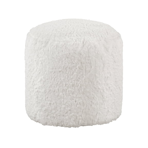 dokea Off-White Faux Fur Pouf Ottoman - 17”H Footstool