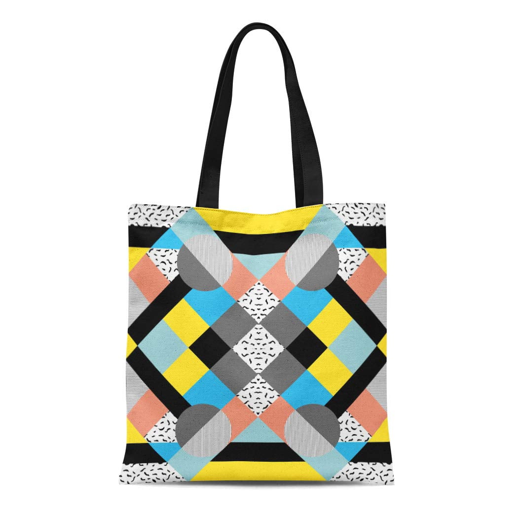 SIDONKU Canvas Tote Bag Colorful 80S Retro Memphis Geometric Abstract in 1980S 1990S Reusable ...