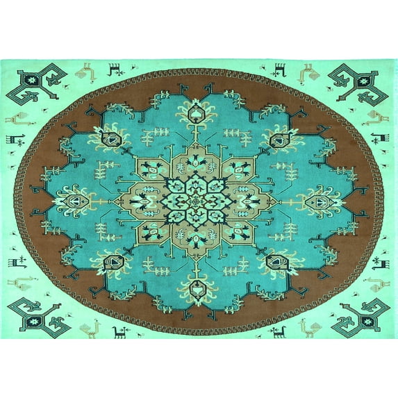 Ahgly Company Machine Washable Indoor Rectangle Medallion Turquoise Blue Traditional Area Rugs, 2' x 3'