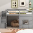 thumbnail image 2 of Gray twin loft bed featuring window and storage staircase for comfortable and efficient bedroom living, 2 of 2