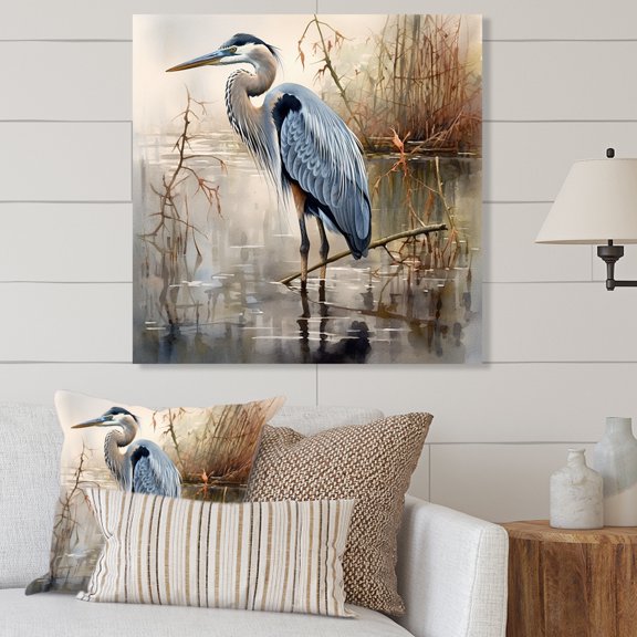 Designart "Graceful Waterbird Heron IV" Animals Metal Art Living Room