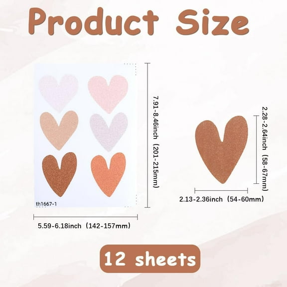 2 set 12 Sheets 72Pcs Boho Heart Wall Stickers Removable PVC Self-Adhesive Love Hearts Wall Decals Decoration Murals Peel and Stick for Party Home Living Room Bedroom Nursery Decor Valentines