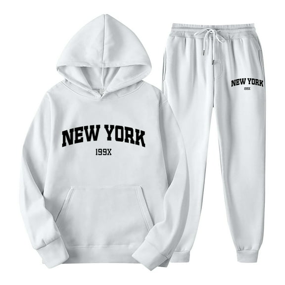 CAIVO Outfits Sets Women Letter Print Hoodie And Sweatpants Set Unisex New York Theme Casual Wear Comfortable Stylish Tracksuit With Christmas Winter Long Sleeve Leisure Tops Pants