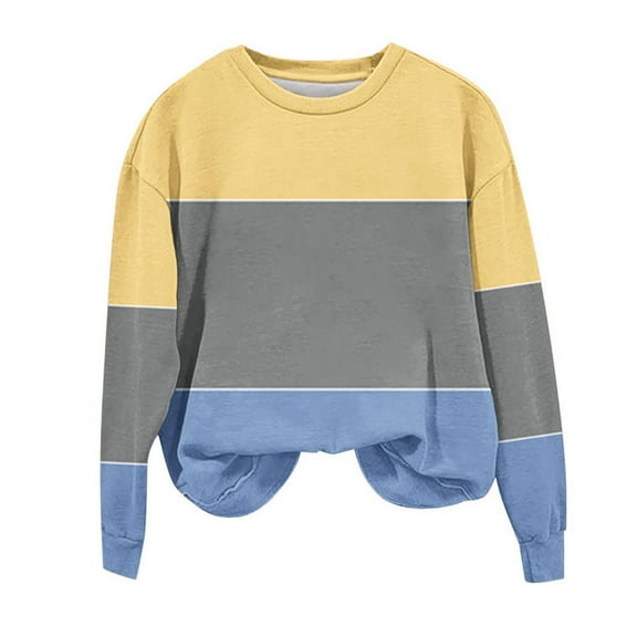 UAMVSH Women Casual Long Sleeve Sweatshirts Soft Crew Neck Color Block Pullover Tops Oversized Printed Basic Fall Outfits(X-Large,Yellow)