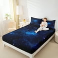 thumbnail image 3 of Manfei Black Blue Galaxy Bed Sheets, Mystic Starry Sky King Sheets, Glitter Dreamy Stars Print Sheet Set, Lightweight Room Decor, 4-Piece, 3 of 6