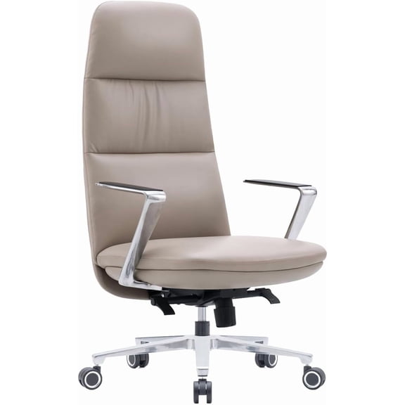 FOH Ergonomic Office Chair, Premium Cream Faux Leather Executive Desk Chairs for Home, Office