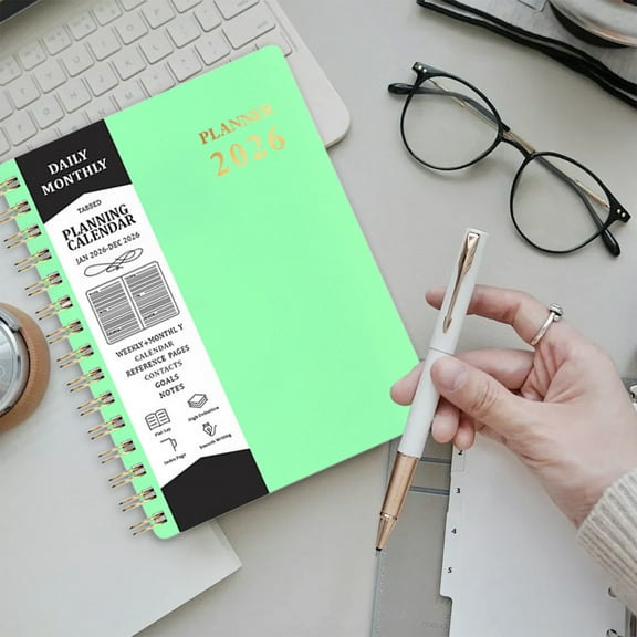 Agenda A5 2026 con espiral | Tapa de piel sintética | 140 páginas gruesas | Organizador portátil de 21,8 x 15,4 cm | Agenda diaria con calendario para el trabajo, la escuela y el hogar